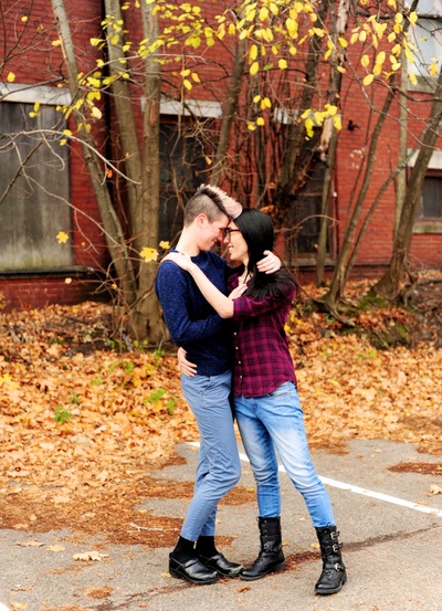alternative couple in fall engagement photos